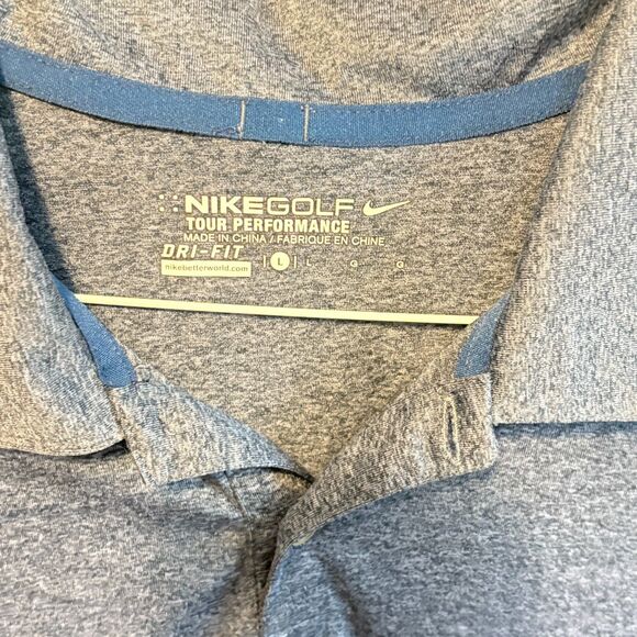Nike Golf Tour Performance Shirt Mens L Blue Dri Fit Polo Short Sleeve Stretch - Picture 3 of 3